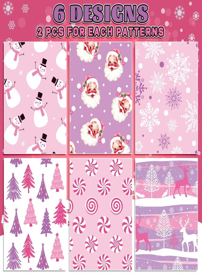 Whaline 12 Sheets Christmas Wrapping Paper - Not Roll - Pink Purple Santa Reindeer Tree Snowman Gift Wrap Paper Folded Flat for DIY Crafts Xmas Winter Holiday Party, 19.7 x 27.6 Inch - Image 3